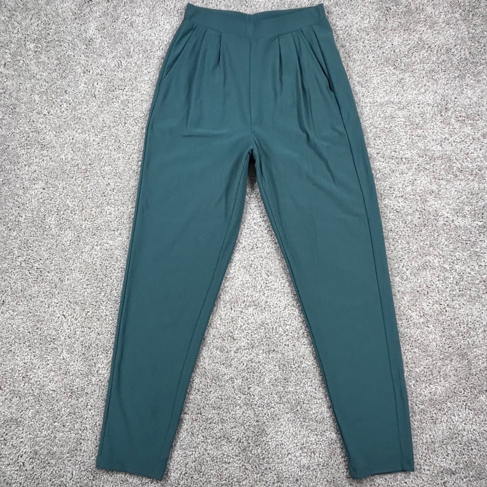 Leith Womens‎ XXS Dark Teal Green High Rise Pleated Tapered Pull On Pants